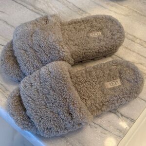 UGG Soft Gray Fluffy Slides